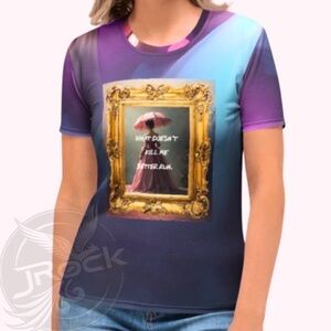 Women’s all-over Graphic Too. Purple Blue Gold Graphic Tee